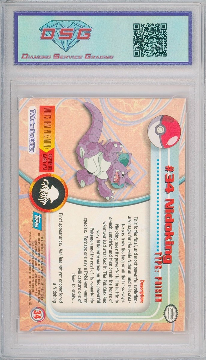 1999 nidoking pokemon card value Pokemon 1999 Near Mint NM Topps Series 1 4th Print Red Logo Nidoking 34