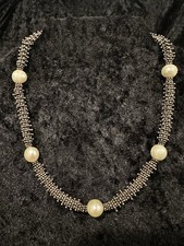 Sterling Silver Graduated Bead Necklace With Freshwater Pearl Stations, 15-17 in