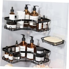 3 Pack Corner Shower Caddy with Soap Holder, Large Capacity Sturdy Black