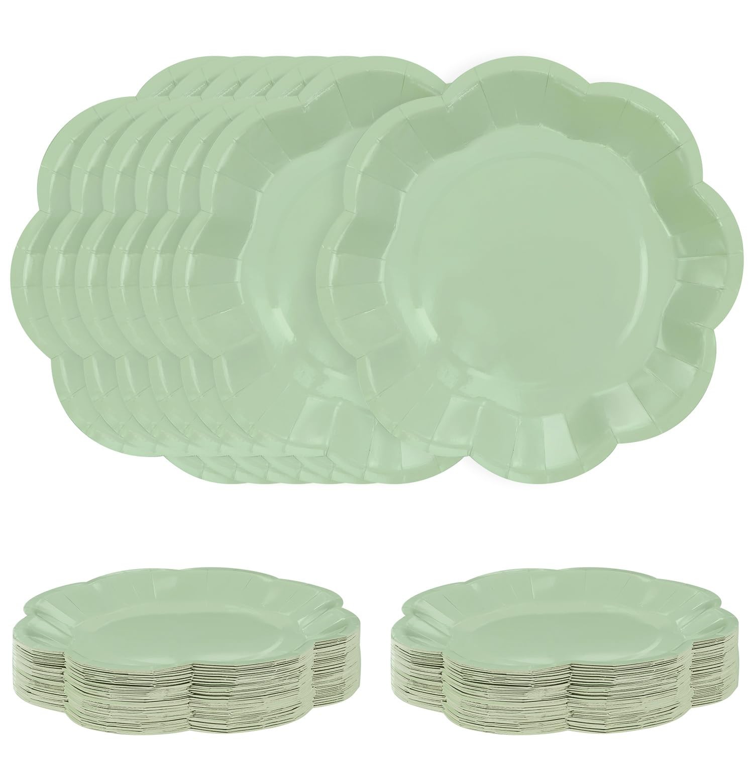 50 PCS Sage Green Plates 7 Inch Scalloped Dessert Plates Sage Disposable Plat...