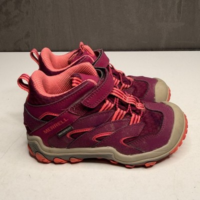Merrell Hiking Boots Kids 11M Berry Pink Waterproof Moab FST Low Hook Loop