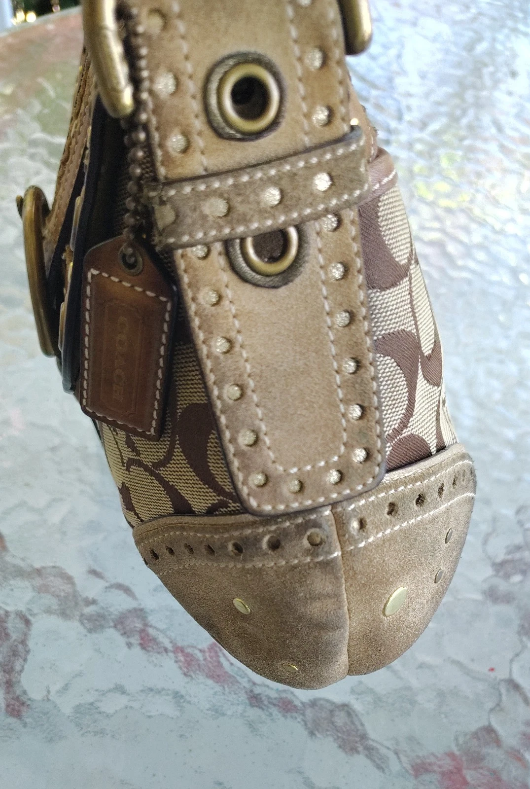 Borsa a tracolla Coach MEDIUM 9451 vintage Y2K Soho beige firma C tela rivetto