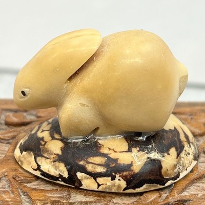 Japanese Netsuke Tagua Nut Hand Carved Rabbit Figurine Mini