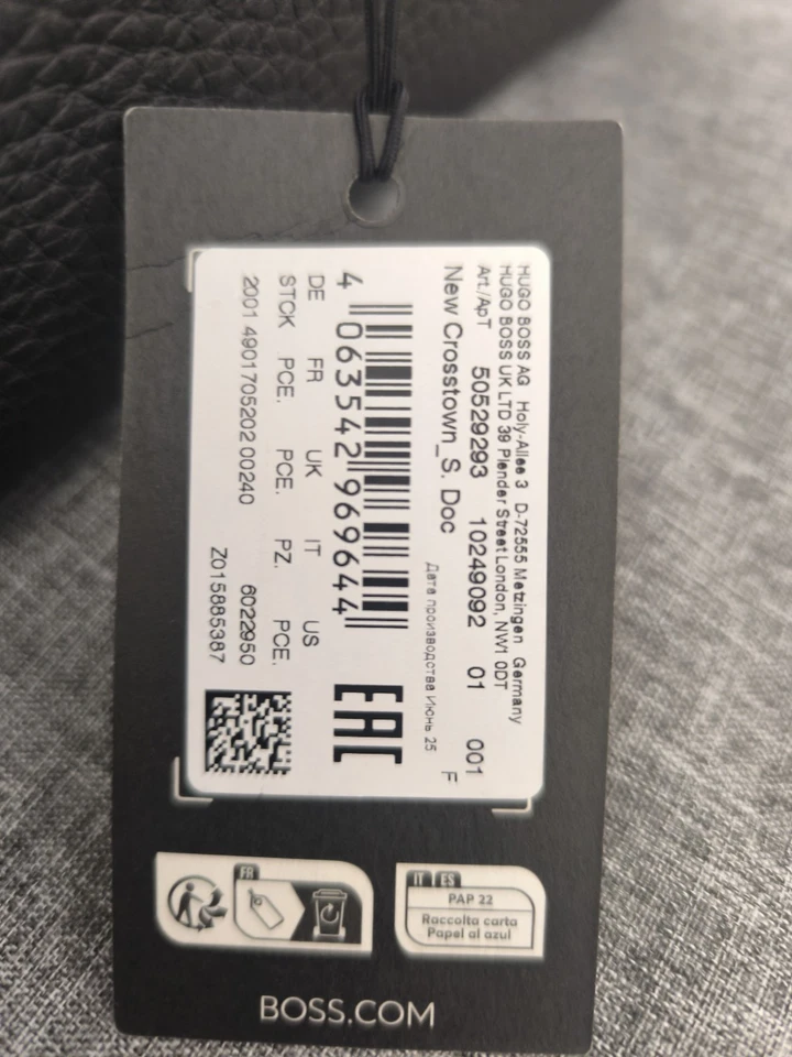 BOSS Herren New Crosstown S. Doc Aktentasche Aus Genarbtem Leder mit Prägung Neu - Bild 2 von 4