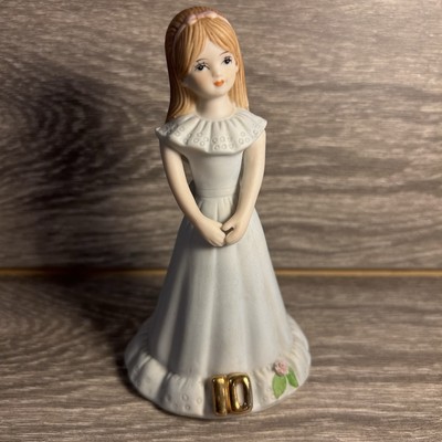 1982 Enesco Growing Up Birthday Girls Figurine Age 10   Brunette with Long Hair