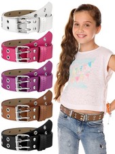 5 Pcs Girls Belts with Holes PU Double Grommet Leather Waist Belts 6-12 Year