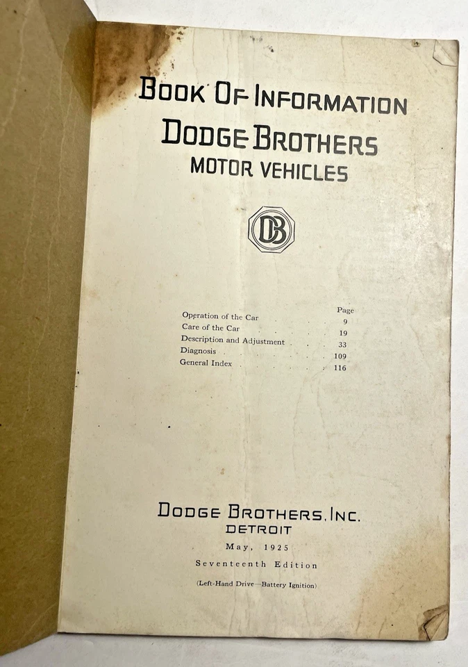 Antique 1925 Dodge Brothers automotive manual book - Image 2 of 4