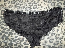 Romwe eyelet strap decor front sheer lace cheeky panties S M black
