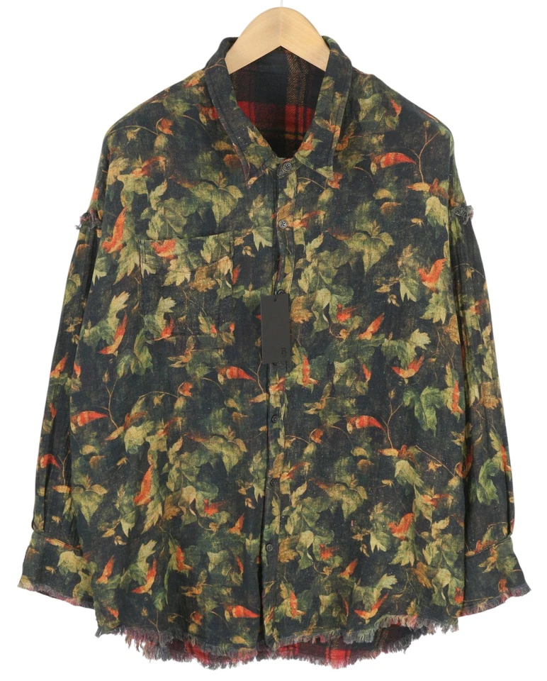 R13 Reversible Drop Neck Femme T-SHIRT S Rouge à Carreaux Avec Feuille Camo FW25 - Photo 4/4