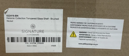 Signature Hardware 353706 Helsinki Tempered Glass Bathroom Shelf, Brushed Nickel - Picture 1 of 5