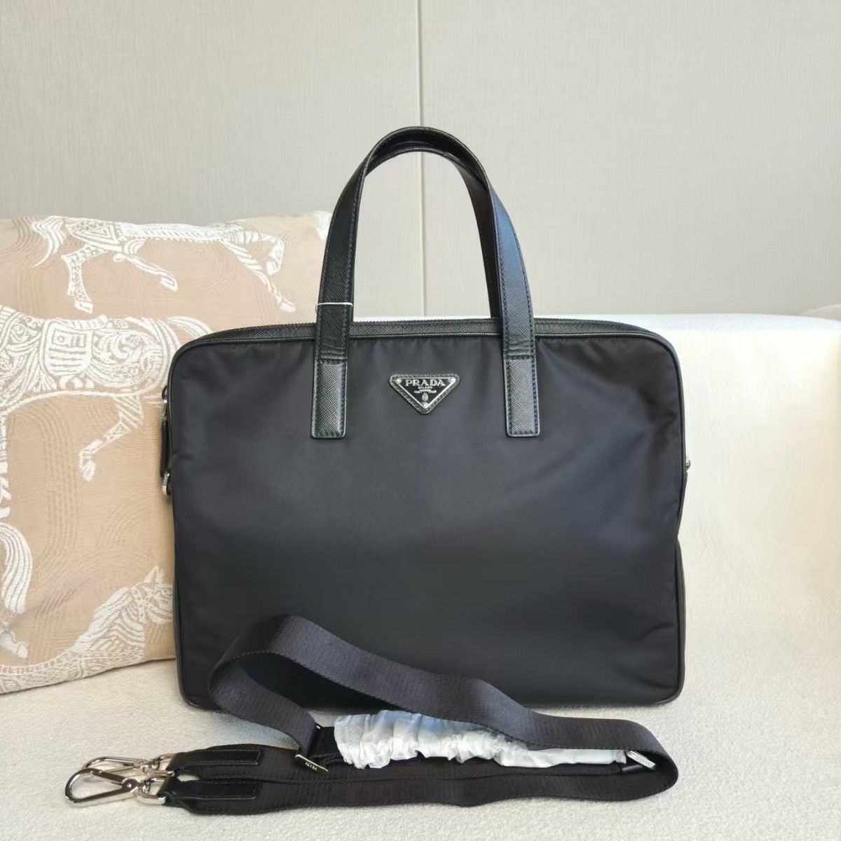 ◾️PRADA［2VZ063］ Authentic Prada Tessuto Nylon Briefcase Laptop Bag Black Silver