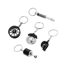 5 PCS Car Parts Model Key Chains, Metal Turbo Keychain Set, Trendy Shock-Abso...