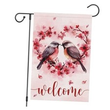 Welcome Valentines Garden Flag 12 x 18 Inch Double Sided Burlap, Love Birds