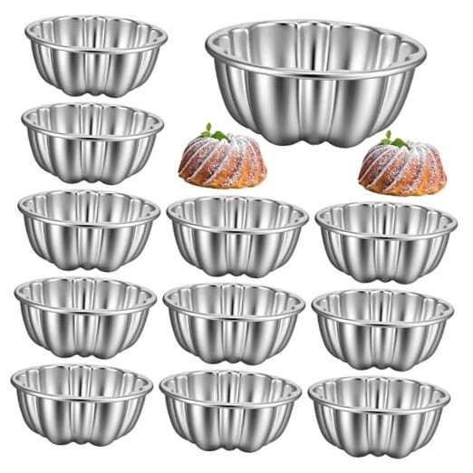 12Pcs Mini Flan Molds Pan, Carbon Steel Mini Flan Molds Pans, Fluted Cake Pan