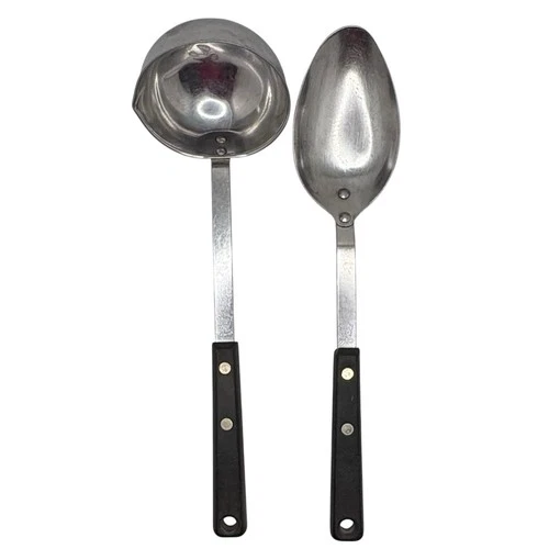 Vtg Ekco Forge Steel USA Stainless Ladle Dipper And Serving Spoon Black Handles