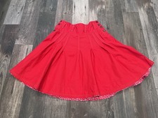 Oilily Aline Circle Pleat Skirt Jacquard Drop Side Button Red Sz 38/Med Vintage