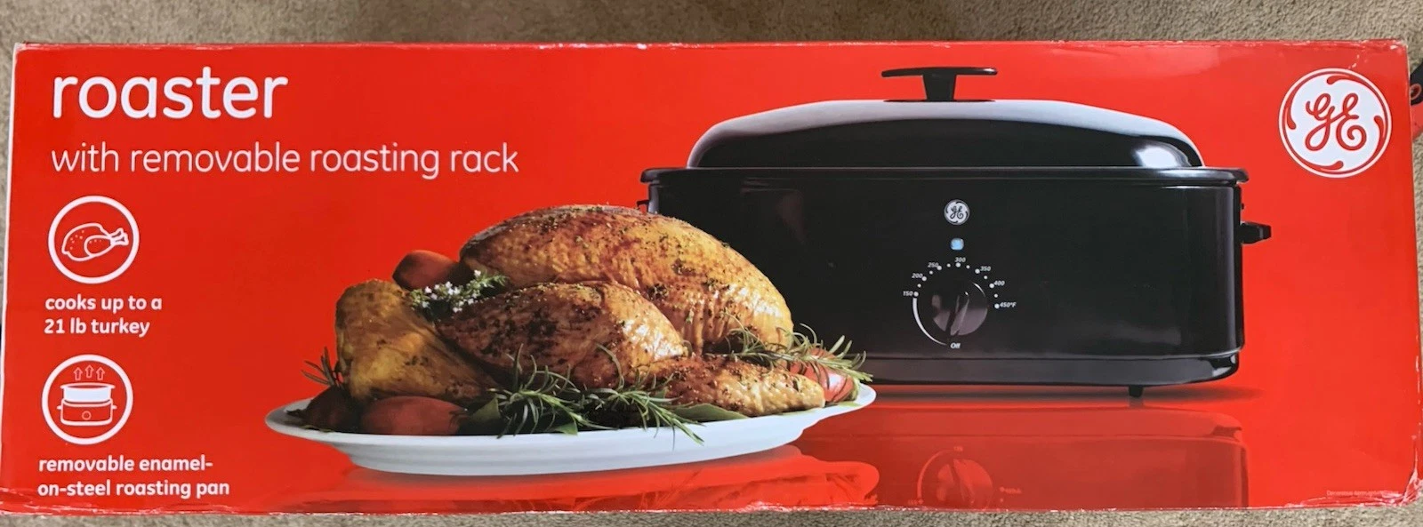 NEW GE Roaster Oven Model# 169221 Holds 18lb Turkey Removable Roasting Rack