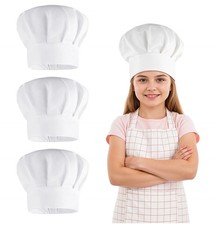 4 Pack Chef Hats for Kids - Adjustable Kids Chef Hat, Comfortable  White Che...