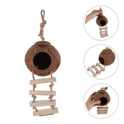 Coconut Hideout with Ladder for Reptiles - Natural Coconut Hut Adds Enrichment