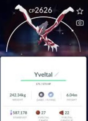   Shiny Yveltal   -  P T C - 80k stardust  - Description