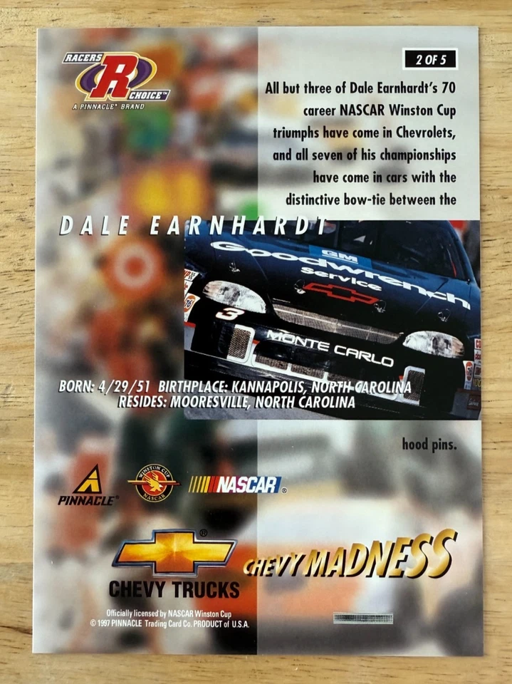 1997 Pinnacle Racers Choice Chevy Madness Jumbo 5 Card Set Gordon Earnhardt - Image 4 of 4
