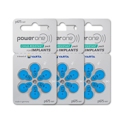 Power One Size 675P Implant Plus Cochlear Hearing Aid Batteries (18 Cells)