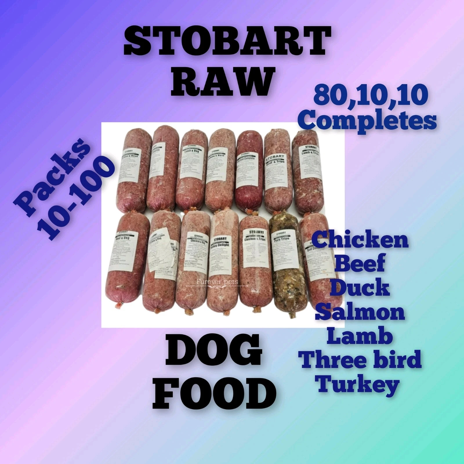 RAW FROZEN DOG FOOD BARF DIET 80,10,10 CHUBS BULK BUY