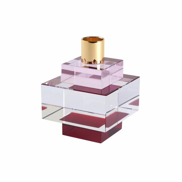 Gift Company Dioptrics Kerzenhalter Eckig KerzenstäNder Kristallglas Pink H 7 Cm-image