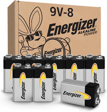 Energizer Alkaline Power 9 Volt Batteries 8 Pack, Long-Lasting Alkaline 9V