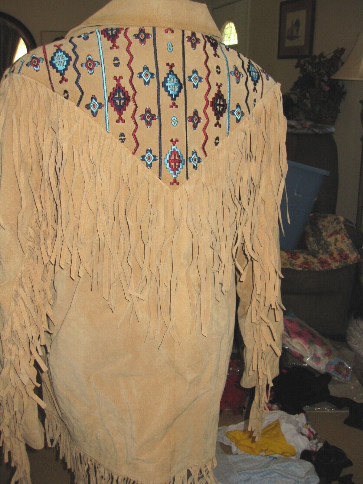 VIA ACCENTI TAN LEATHER JACKET FRINGE Embroidered L… Gem