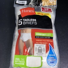 Hanes Tagless Briefs 5 Pack White Men  s Size Small 28-30" / 70-75 cm New