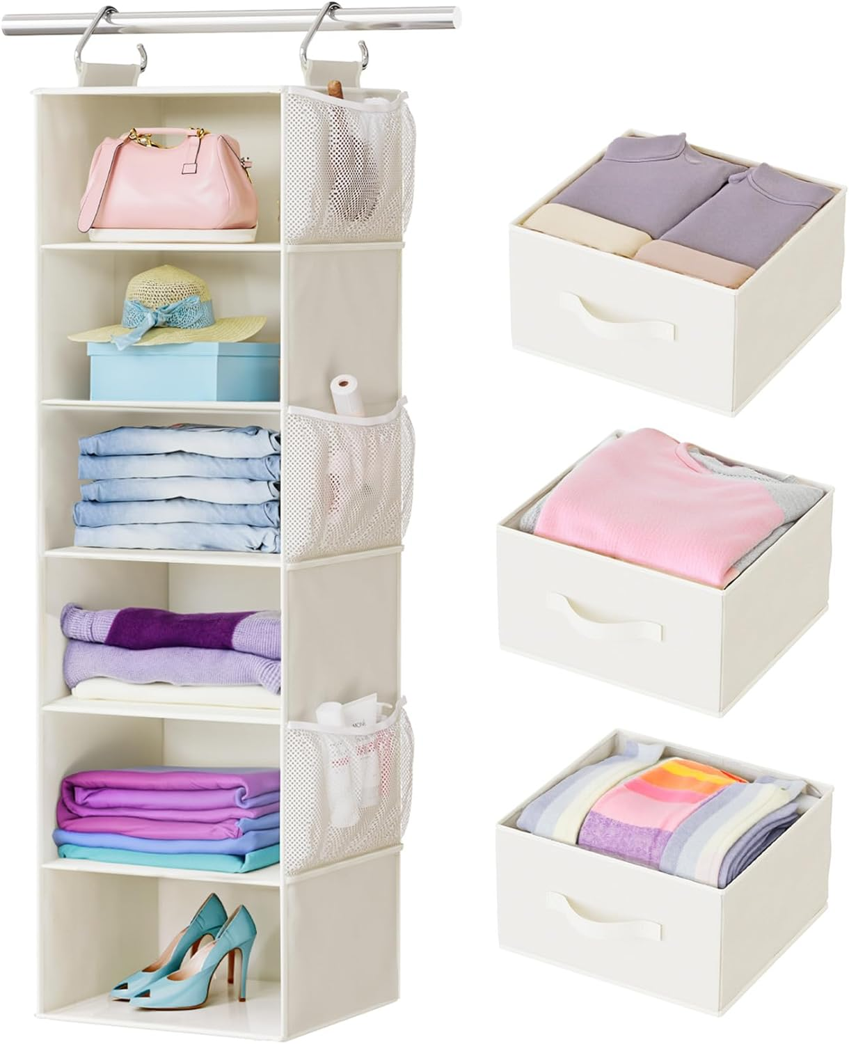 Pipishell Hanging Closet Organizer 6Shelf, Hanging Shelves for Closet