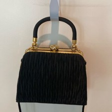 Vintage Evening Pleated Black Satin Clutch w/Strap. 6 x 4 . Inside Pocket