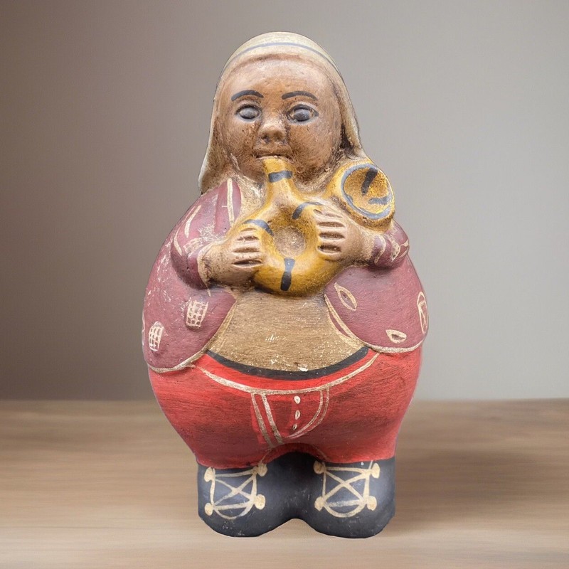 Vintage Chulucanas Peru Man Clay Pottery Sculpture Folk Art Round RARE