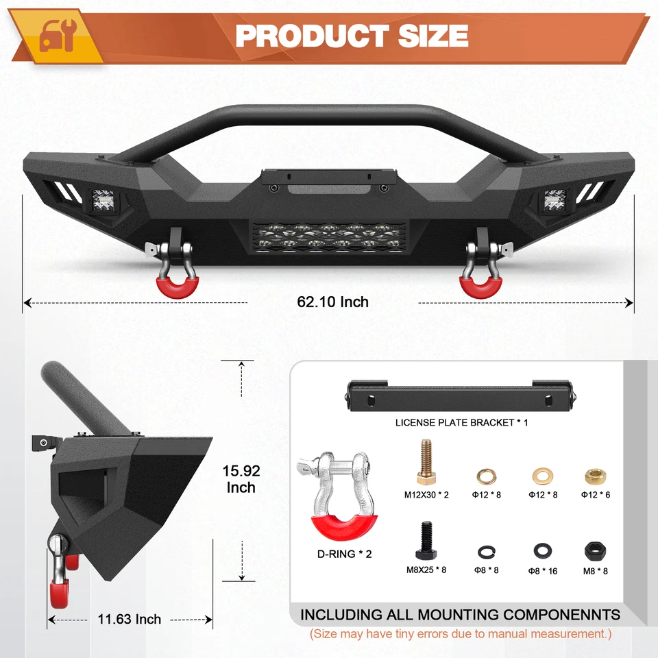 Front Bumper w/Winch Plate For 2007-2025 Jeep Wrangler JK JL JLU & Gladiator JT Foto 4 de 4