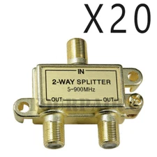 20 Pack Lot - 2-Way Coax Video Splitter Digital HD Cable TV RG6 F 5-900 MHz 1x2