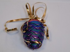Pine Cone Shape Hand Made Christmas Ornament Tree Holiday Purple Green Fabric 3"