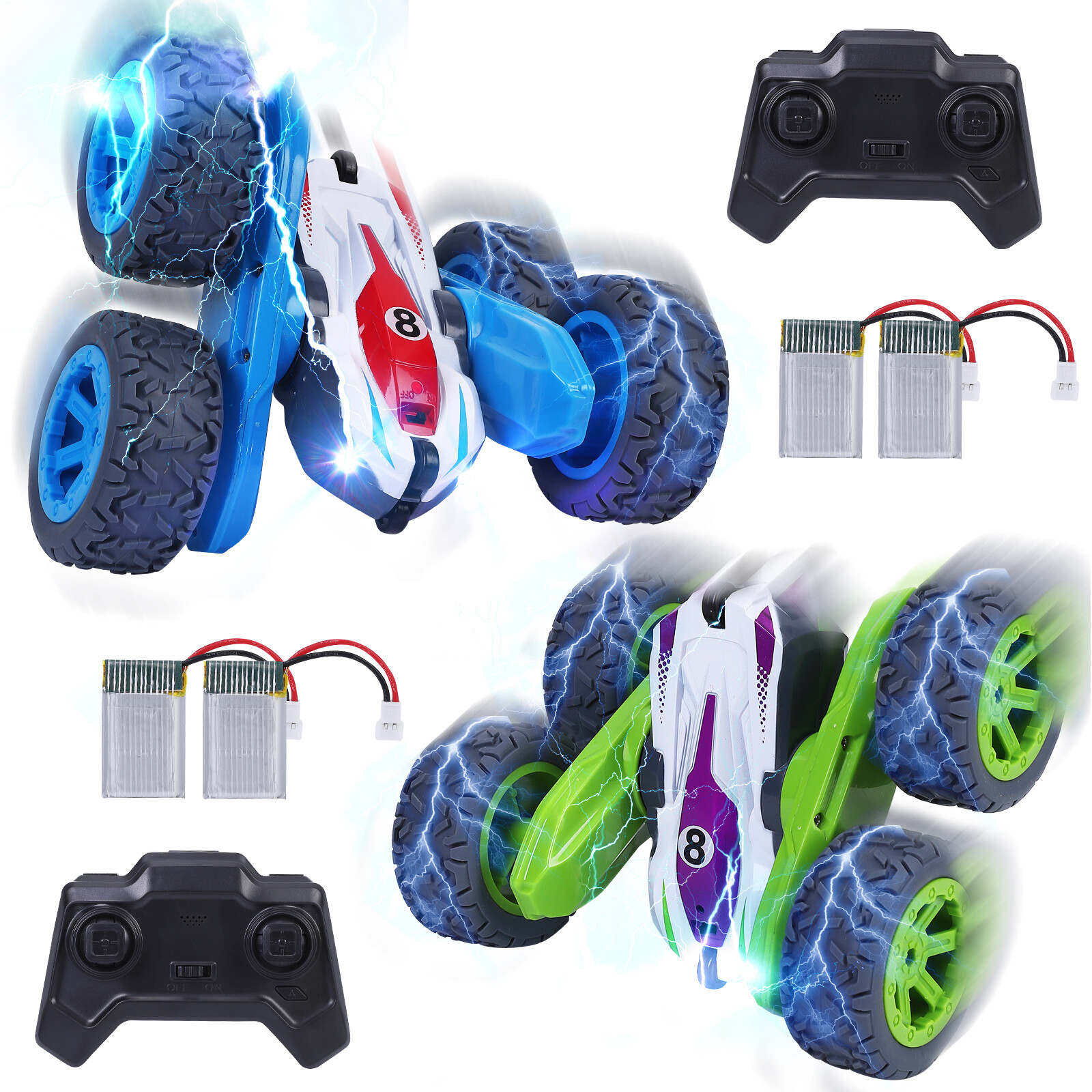 2 Pack RC Car Double Sided Stunt 4WD 2.4Ghz Remote Control OFF Road Vehicle Car 