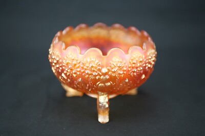 Antike (1920er Jahre) Fenton Blumen Ringelblume Karneval Glas 3-Zehen Schale, top