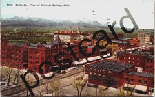 1914 Bird's Eye View of Colorado Springs, Devoe Paint is SAFE, postcard jj322