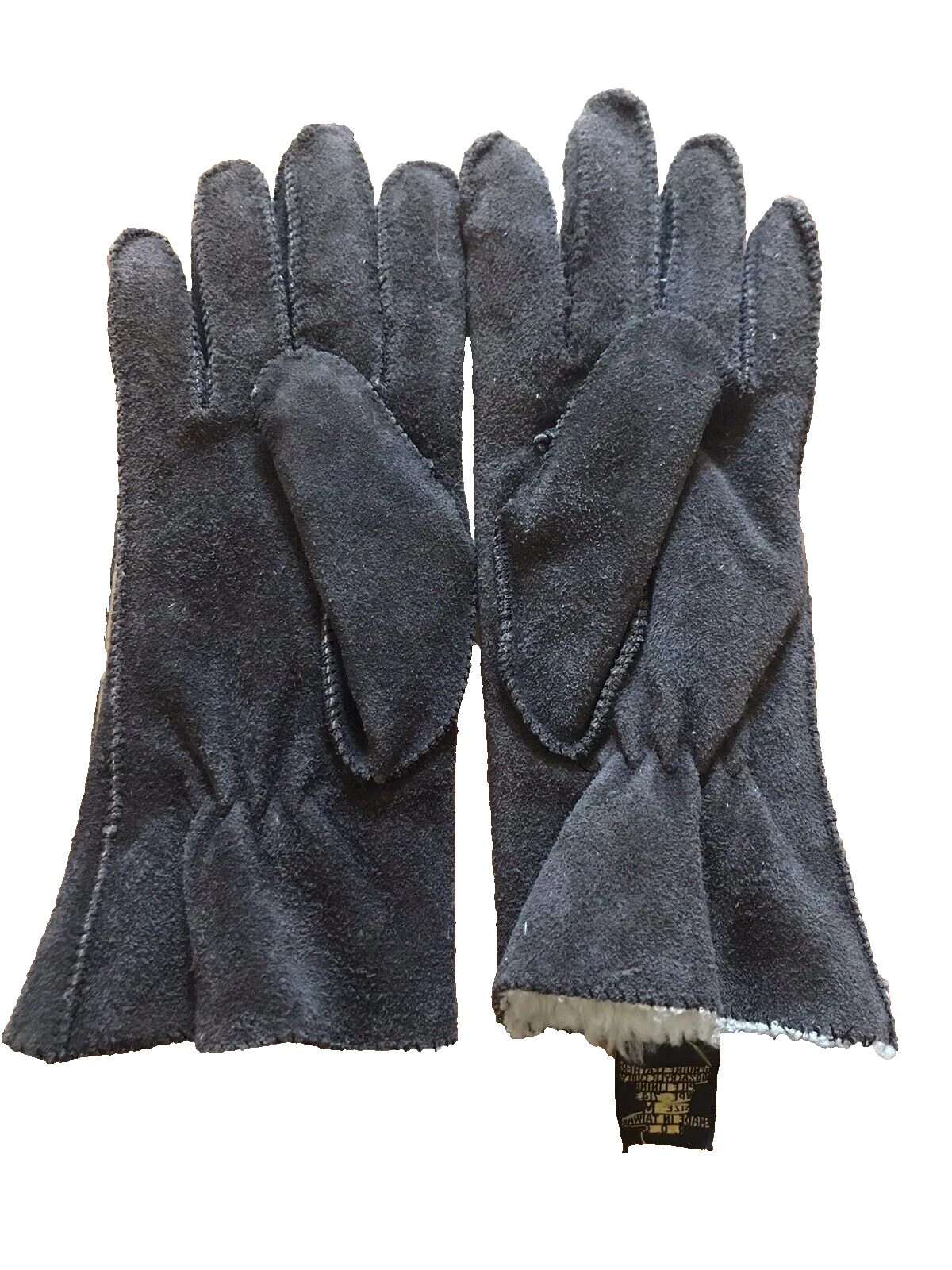 Vintage Brown Leather Gloves Lined Faux Sherpa Women's Medium Retro Preppy