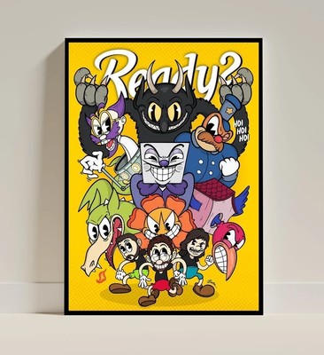 Cuphead Print, Mugman and Elder Kettle Wall Art, Game Art Print 1