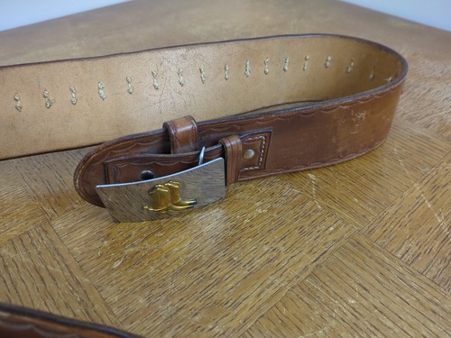 Vintage Handmade Leather Pistol Belt Ammo Holster 32/34 - Right Hand - Cowboy - Foto 7 di 7