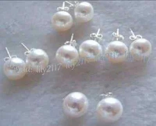 AAA Wholesale 5 Pairs Natural White Akoya Cultured Pearl Silver Stud Earrings