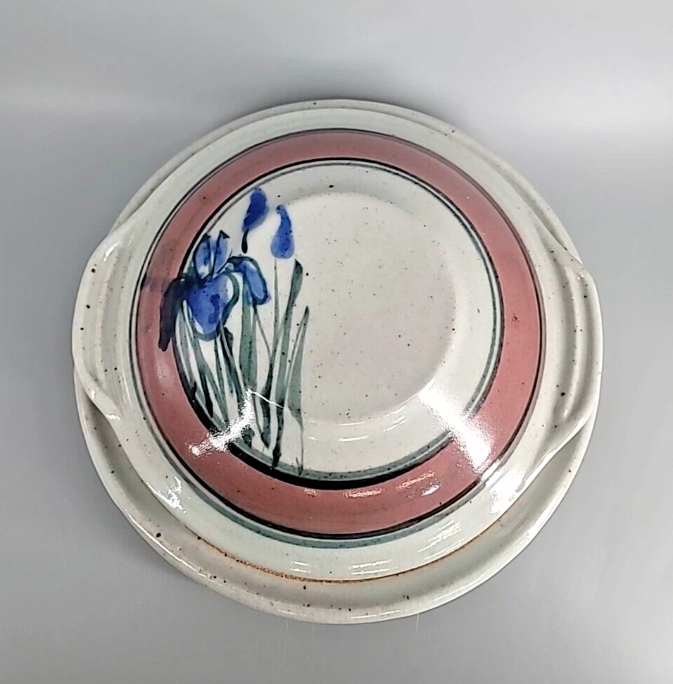 M.H. Mason Studio Art Pottery Covered Pie Dish Lid Serving Tray Stoneware Floral