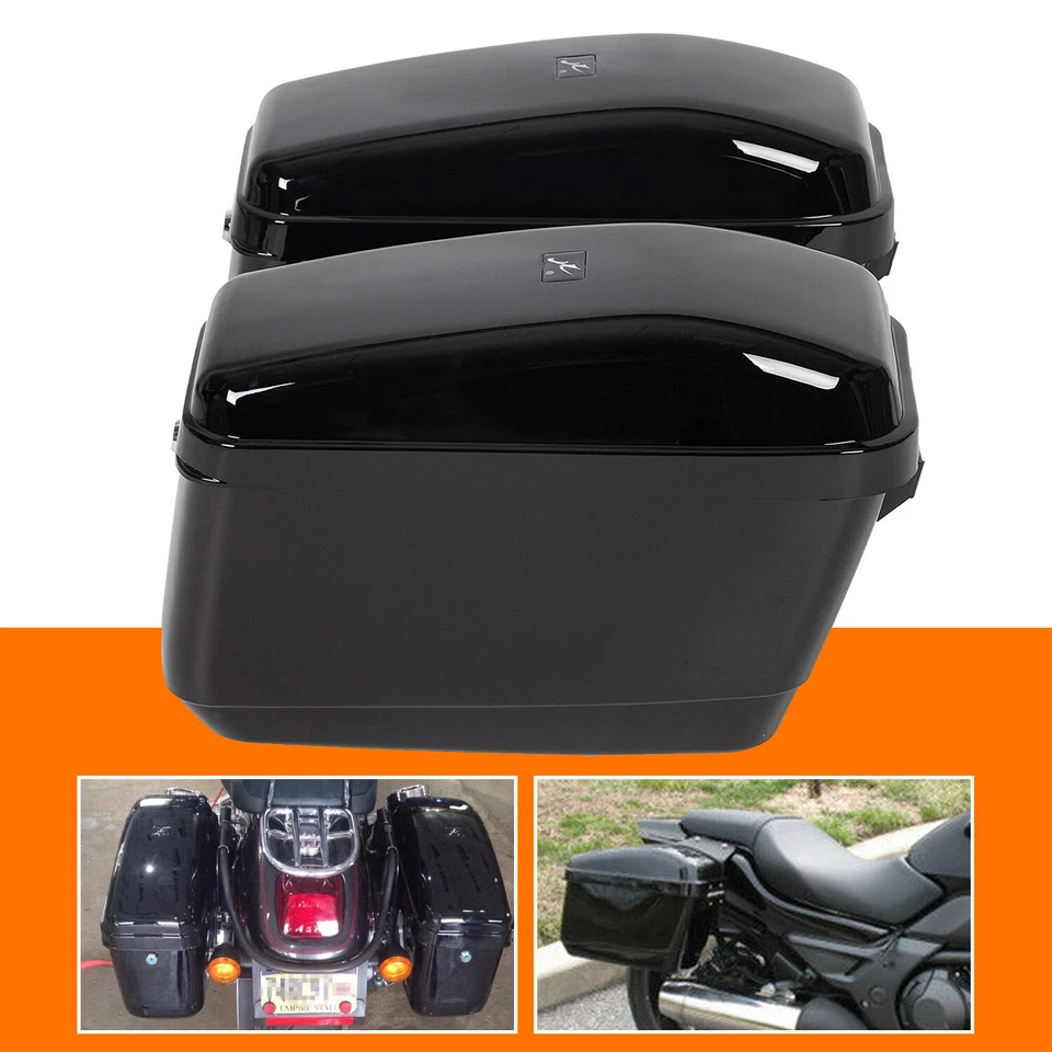 Motorcycle Hard Saddlebags Saddle Bags + Luggage Trunk Backrest Luggage Rack - Image 3 of 4