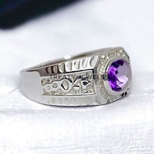 Amethyst Oval Cut Gemstone With 14K Solid White Gold Ring For Men's 112