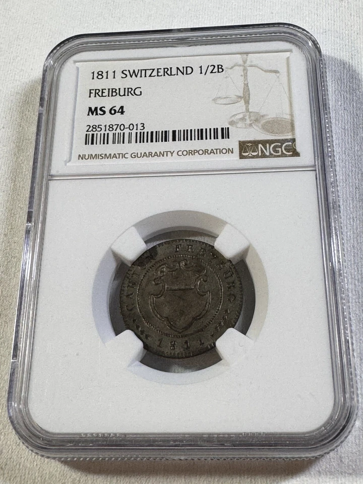 1811 Swiss Canton Freiburg 1/2 Batzen Graded MS 64 by NGC - Image 2 of 4