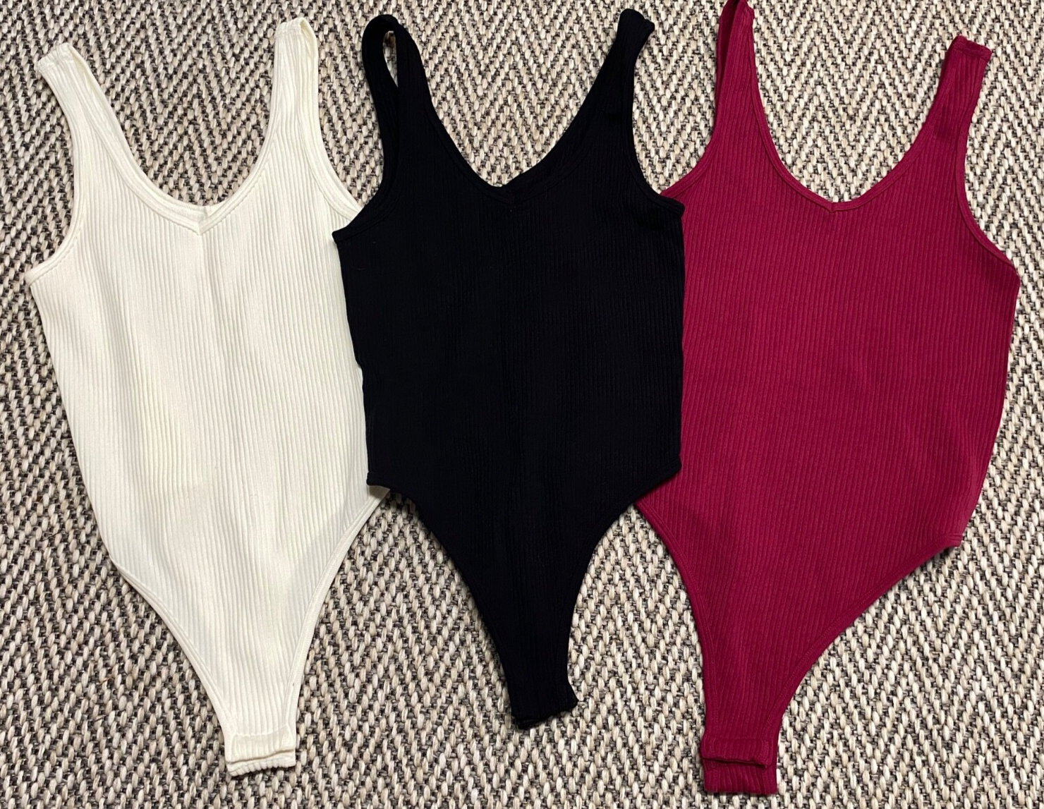 Ribbed Cami Bodysuit for Women Set of 3 in Black Ivory Pink Size XS New-image