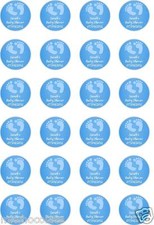 24x PRECUT PERSONALISED BABY SHOWER BLUE BOY FEET RICE PAPER CUP CAKE TOPPERS